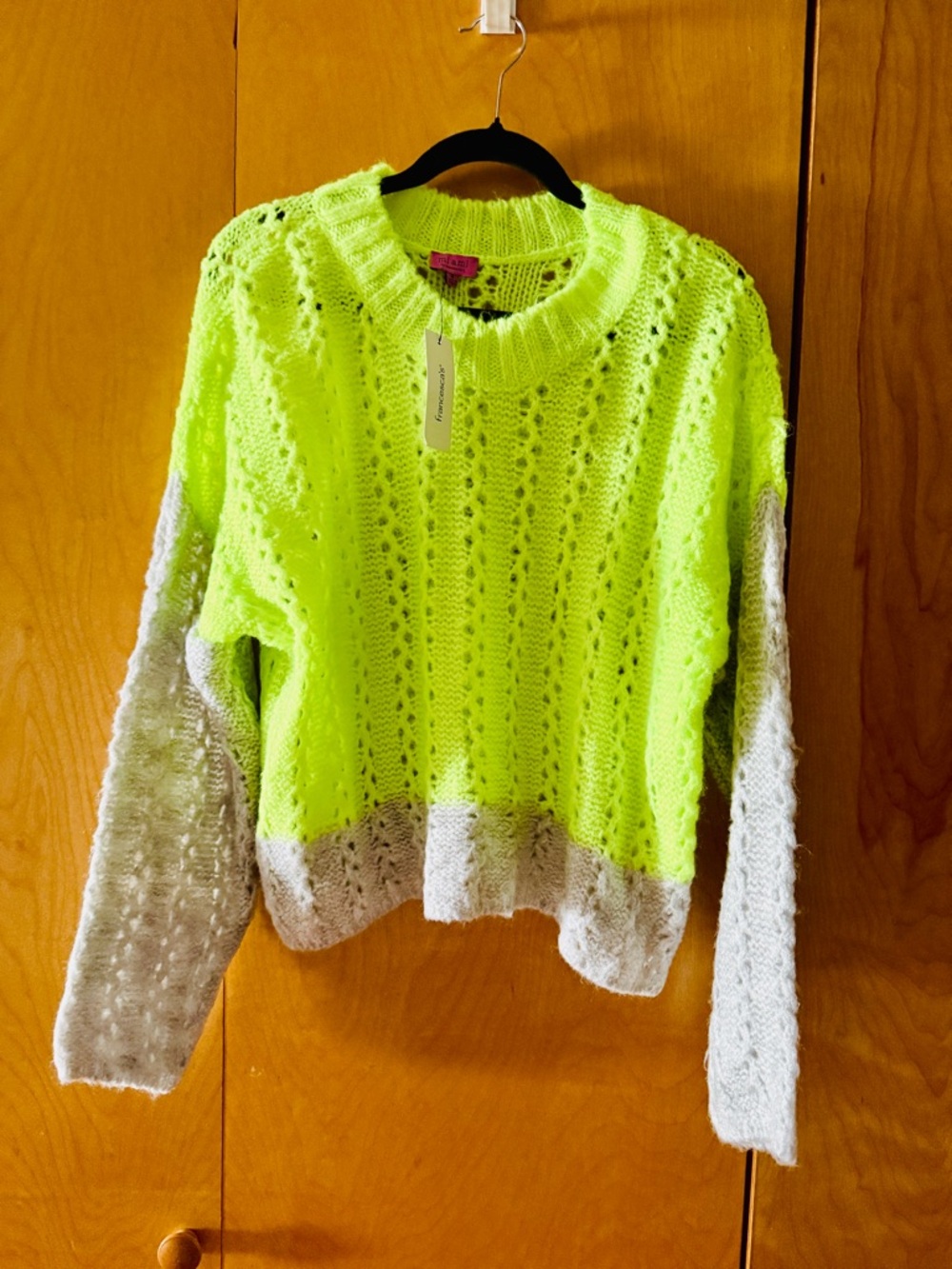 NWT miami Neon Yellow & Cream Open-Knit Crew Sweater